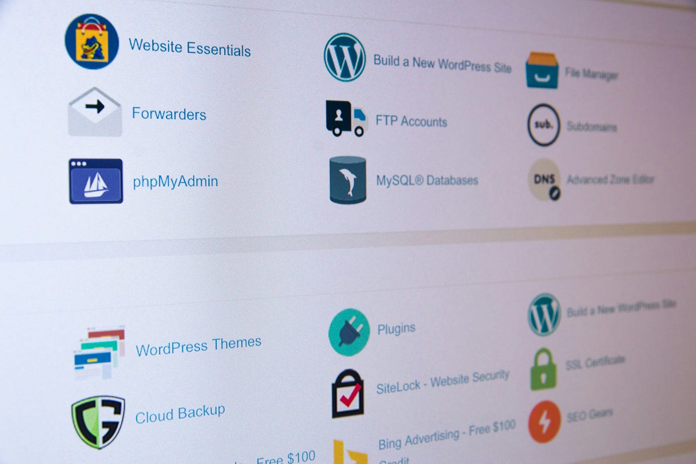 A cPanel-style shared hosting control panel